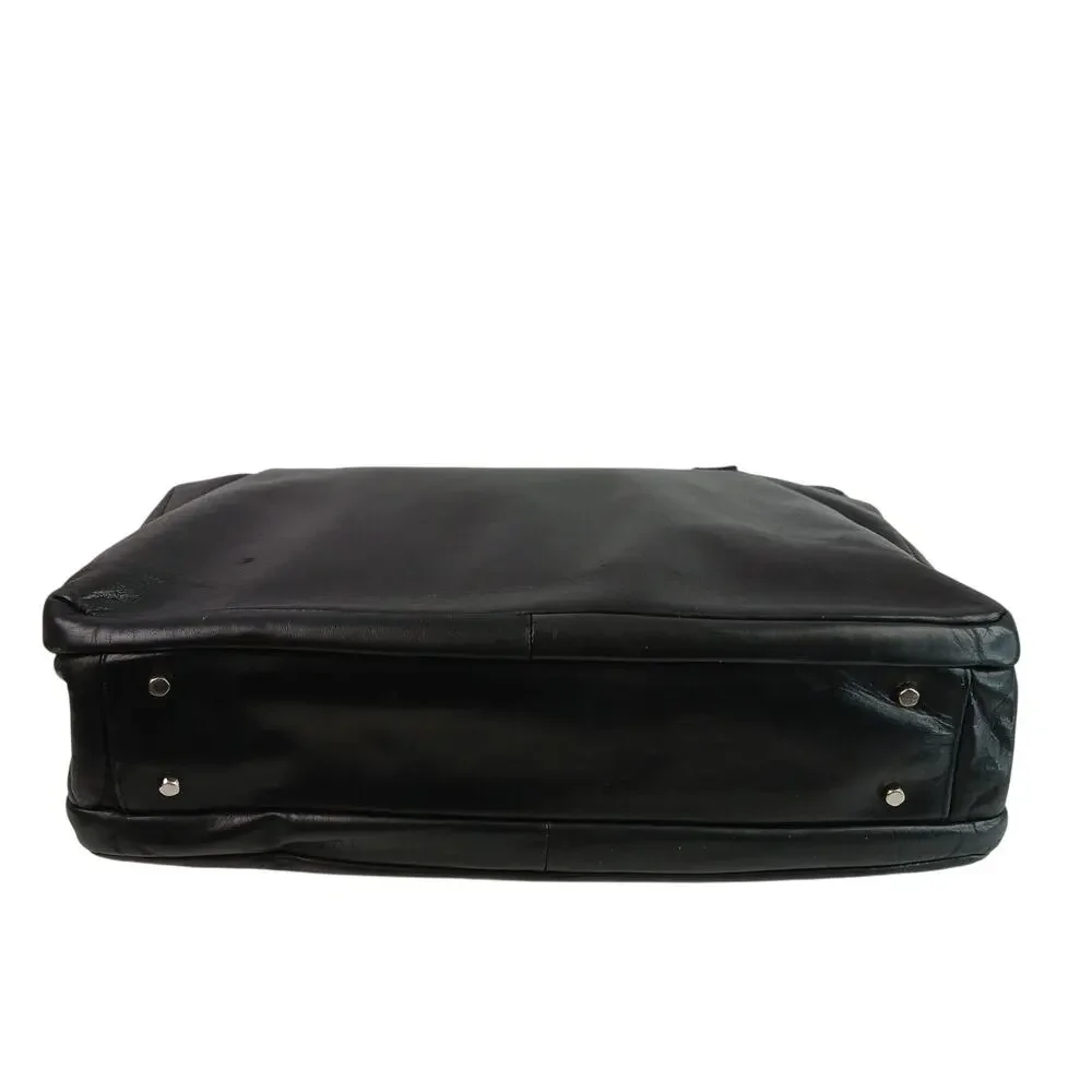 VTG Perlina Buttery Soft Black Leather Briefcase Shoulder Bag 3 Compartments